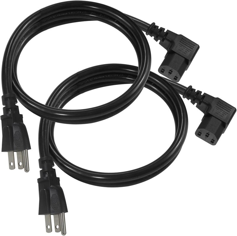SPARKING [2PACK] 3FT 90 Degree Computer Monitor Power Cord - NEMA 5-15P to Right Angle C13 Power Cord, 13A 125V, 16AWG, Black Replacement Angled Printer/TV 3 Prong AC Cord, PC Power Supply Cable - Image 1